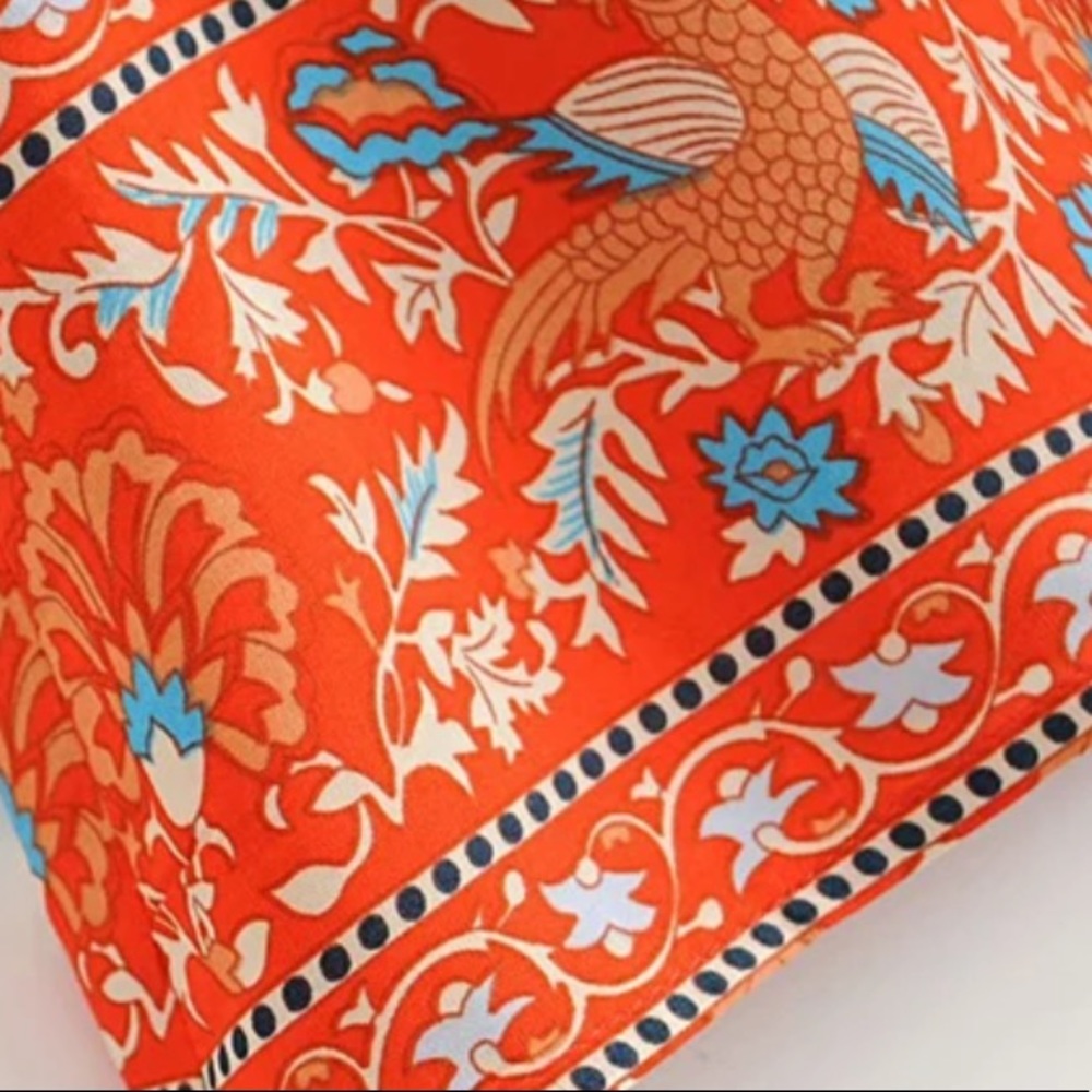 Orange Button Up Boho Floral Gypsy Print Dress - Picture 6 of 9